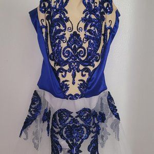 Fully boned stretch satin and sequin embroidered spandex overdress